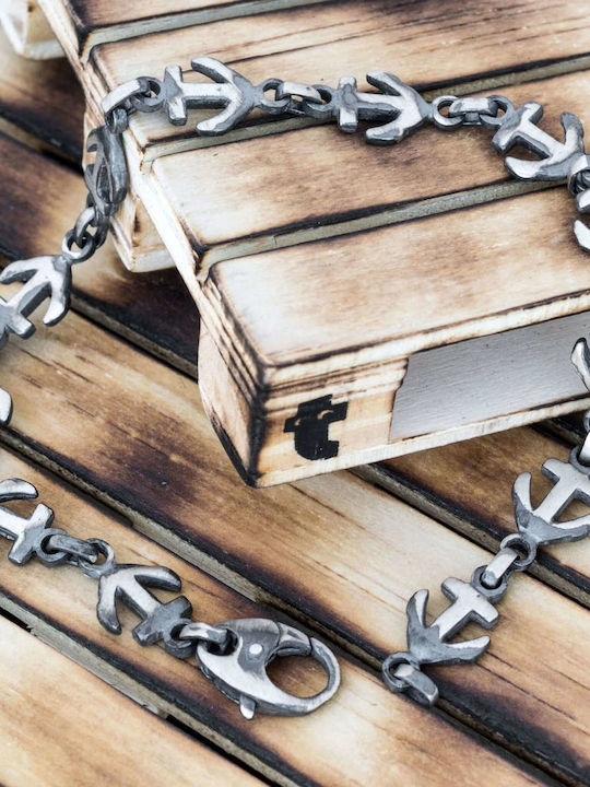 Men's Bracelet Chain Anchors Handmade Silver 925 19cm