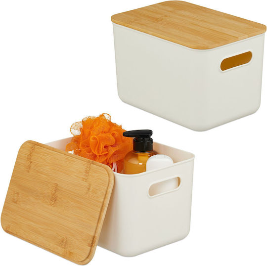 Relaxdays Plastic Storage Basket With Lid White Relaxdays Plastic Storage Basket With Lid White