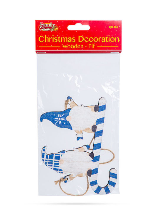 Blue Wooden Christmas Elf Decoration 15 Cm