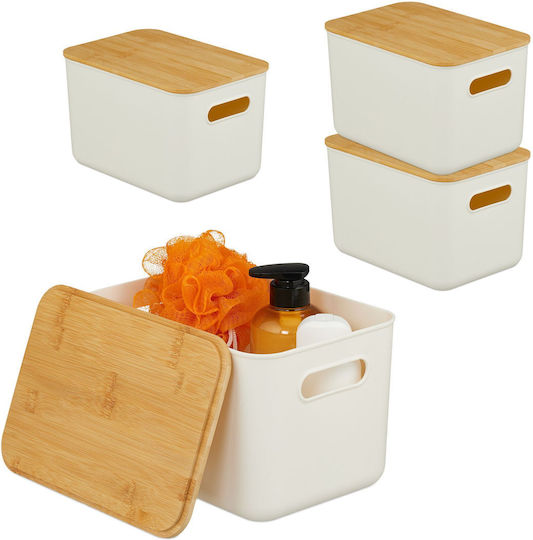 Relaxdays Bamboo Storage Basket with Lid White 16x17.5x26cm Relaxdays Bamboo Storage Basket with Lid White 16x17.5x26cm