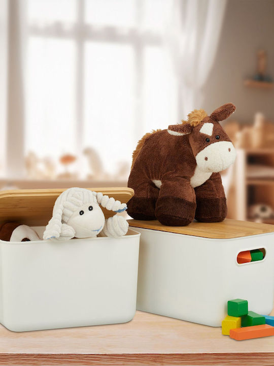 Relaxdays Coș De Depozitare Din Bambus Cu Capac Alb 16x17.5x26cm