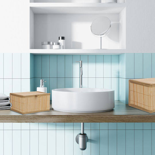 Relaxdays Καλάθι Αποθήκευσης Bamboo με Καπάκι Μπεζ 14x30x23cm 2τμχ