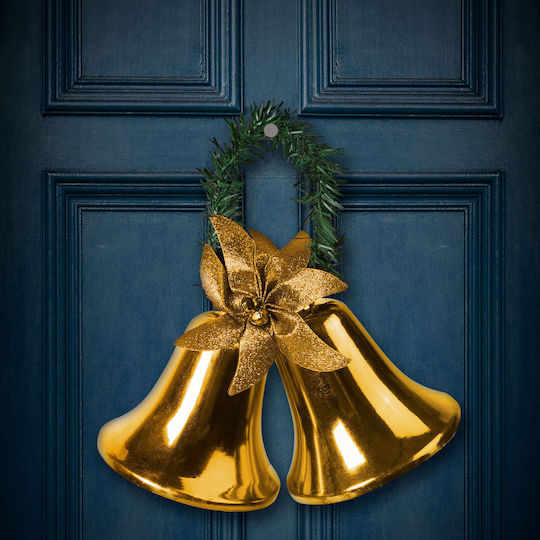 Christmas Decoration Golden Bells Bow 23 Cm