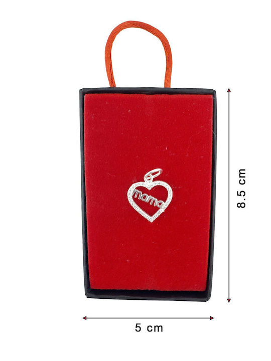 925 Silver Pendant Jolie Silver Women Mother In Heart Design Cubic Zirconia Stones 1.25 G 2 X 1 Cm Silver
