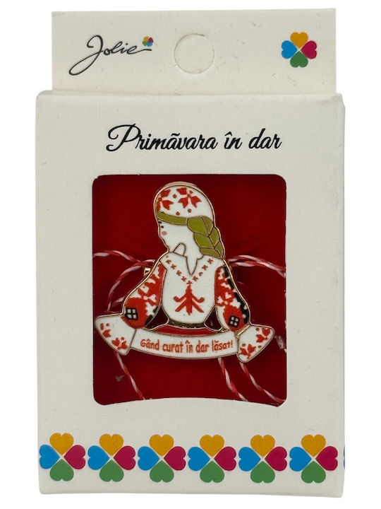 Brosa Mică Martisor În Cutie Design Mesaj Jolie Material Metal Mărime 2.5-3 Cm Model Tradițional Femeie