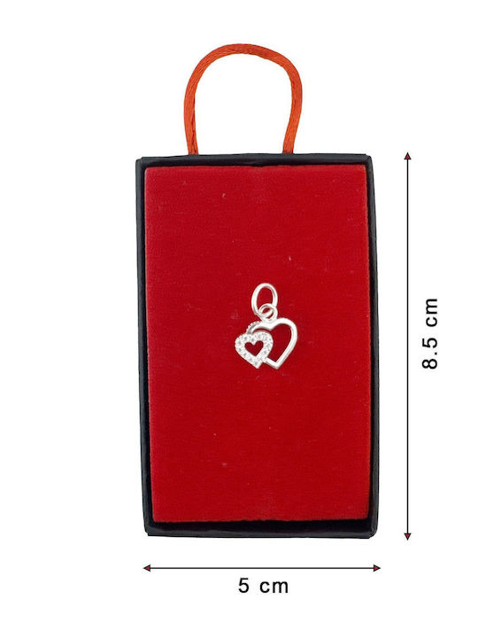 Pandantiv Argint 925 Jolie Femei Două Inimi Model Pietre Cubic Zirconiu 0.8 G 1 X 1 Cm Argint