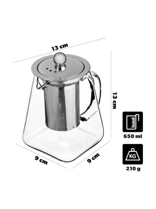 Kadax Ceainic cu Filtru din Sticlă Transparentă 650ml