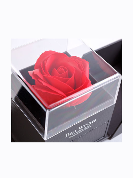 Colier Inima Pandantiv Trandafir Artificial Roșu 10cm Trandafir Etern În Cutie Cadou Romantic