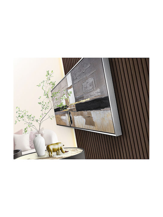 Acrylic Painting Confines 145x50 Silver Frame White Grey Ecru Brown Black Beige Multicolored Gold
