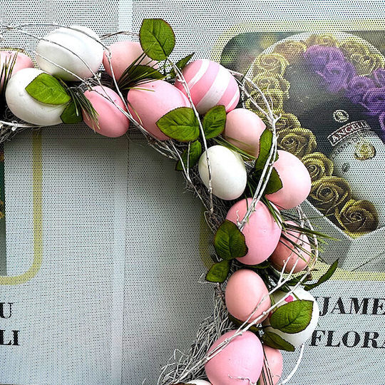 Easter Hanging Wreath Decoration Handcrafted Eggs On A Bed Natural Twigs Multicolor