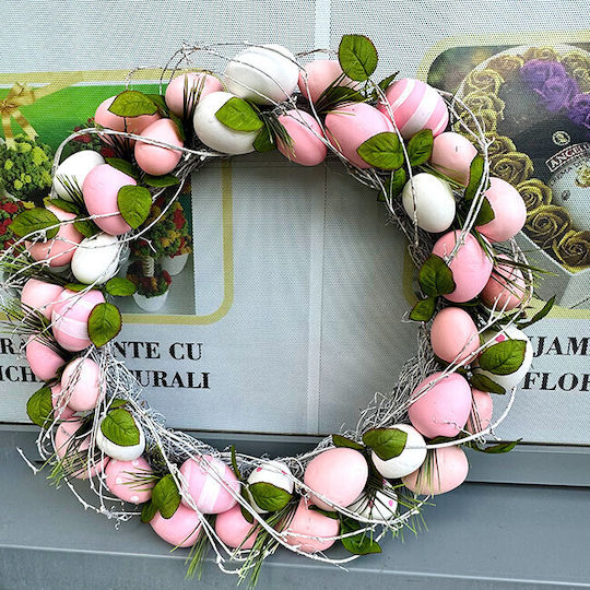 Easter Hanging Wreath Decoration Handcrafted Eggs On A Bed Natural Twigs Multicolor