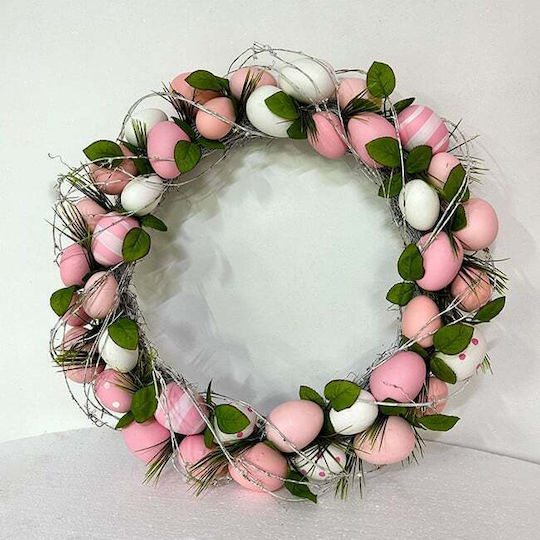 Easter Hanging Wreath Decoration Handcrafted Eggs On A Bed Natural Twigs Multicolor