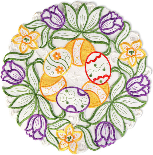 Easter Embroidered Table Mat Ø35 Cm Festive Table Decor Egg Flower Pattern Textile Mat