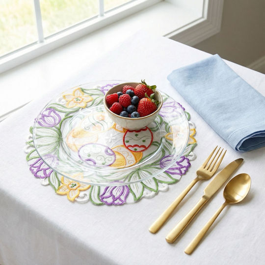 Easter Embroidered Table Mat Ø35 Cm Festive Table Decor Egg Flower Pattern Textile Mat