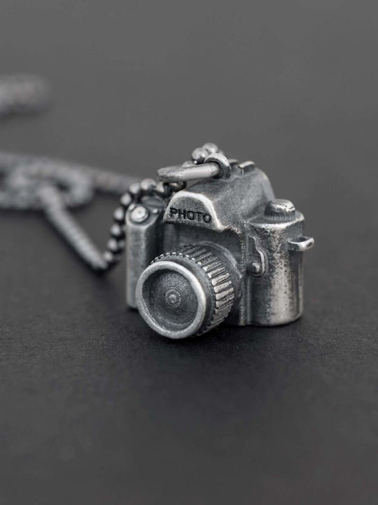 Men's Pendant Photography Camera Handmade Silver 925 Chain Bead