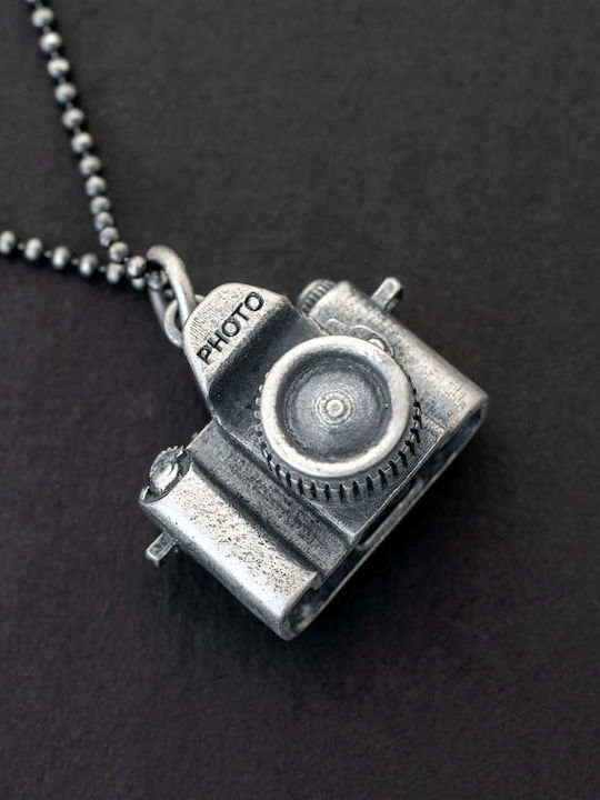 Men's Pendant Photography Camera Handmade Silver 925 Chain Bead