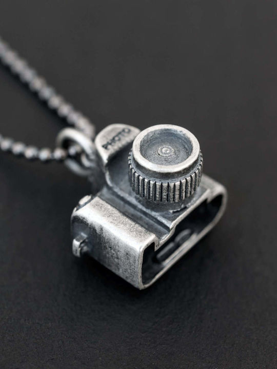 Men's Pendant Photography Camera Handmade Silver 925 Chain Bead