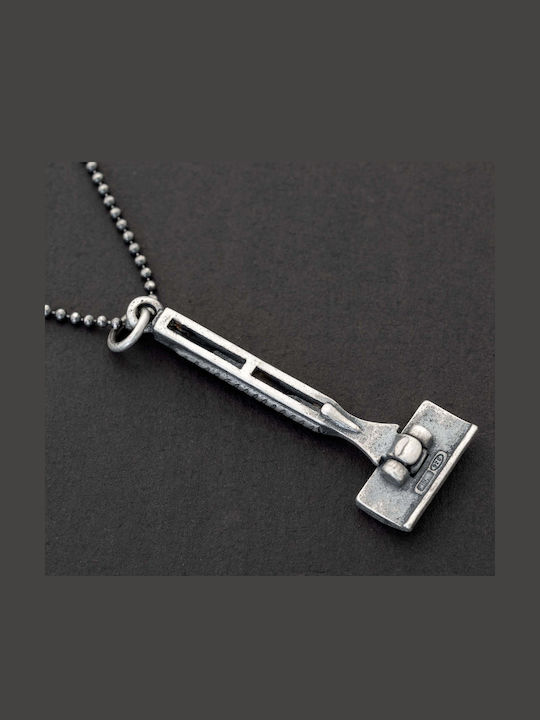 Halskette Herren Retro Rasiermesser Handgefertigt Silber 925 Kordel Technoderm 60cm