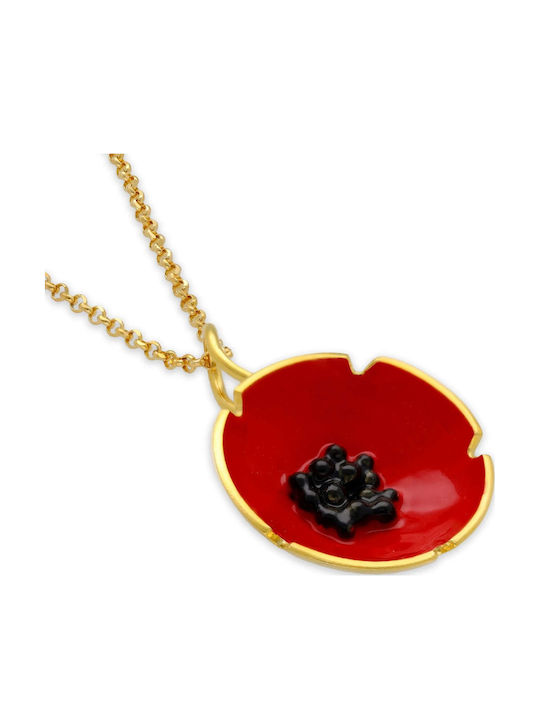 Handmade Flower Poppy Pendant Silver 925 Chain 60cm
