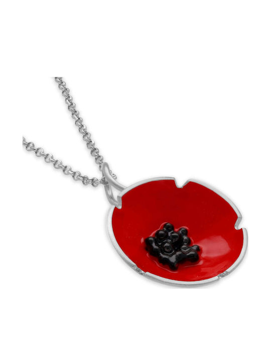 Handmade Flower Poppy Pendant Silver 925 Chain 60cm