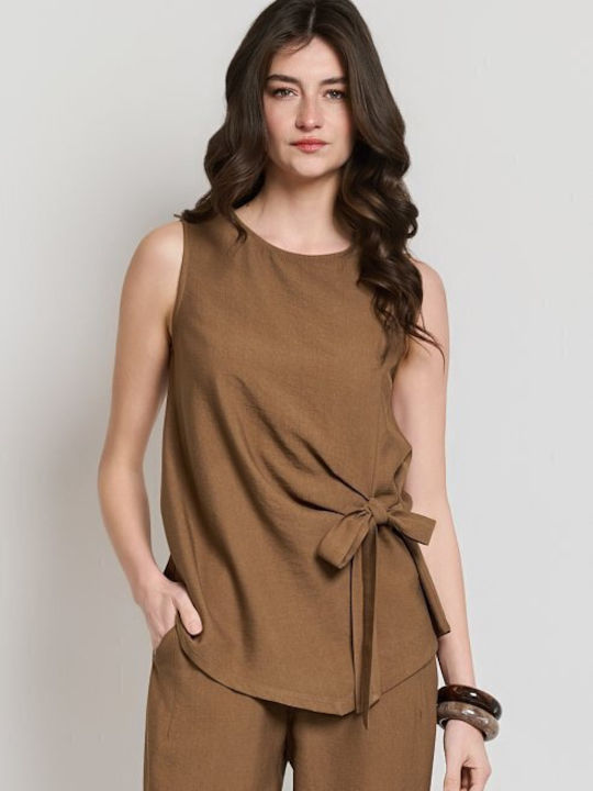Women's Brown Set with Trousers with Rubber Band in Relaxed Fit