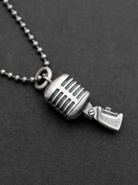 Men's Vintage Pendant Microphone Handmade Silver 925 Chain Bead