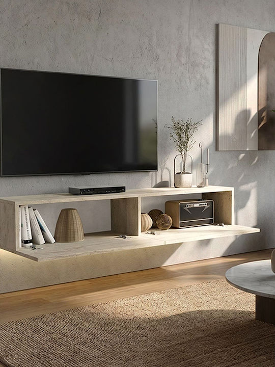 TV Stand Aristo from Metal & Wood with LED Lighting Travertine L135xW31.6xH25cm
