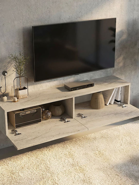 TV Stand Aristo from Metal & Wood with LED Lighting Travertine L135xW31.6xH25cm
