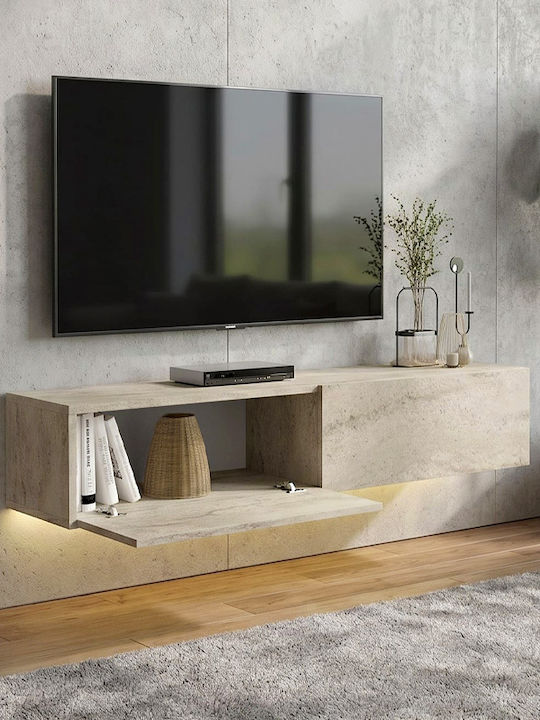 TV Stand Aristo from Metal & Wood with LED Lighting Travertine L135xW31.6xH25cm