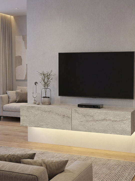 TV Stand Aristo from Metal & Wood with LED Lighting Travertine L135xW31.6xH25cm