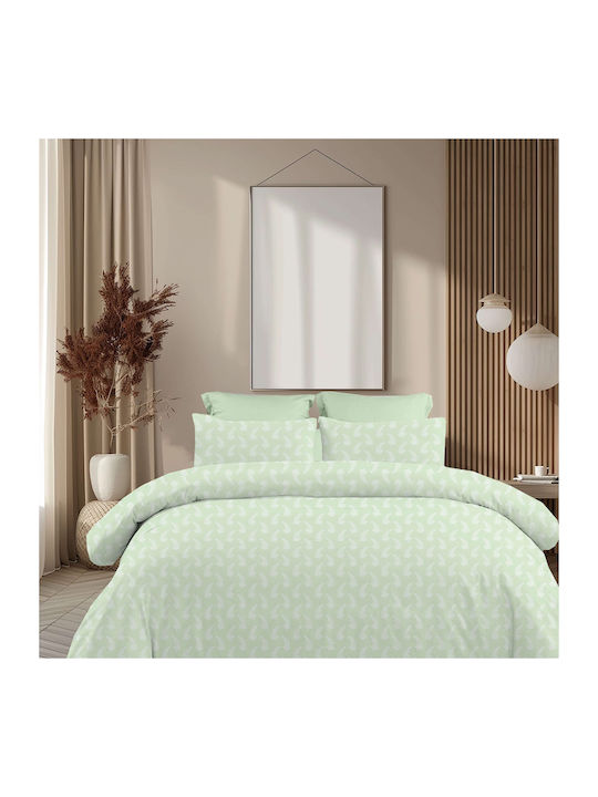 Astron Italy Vivian King Size Bed Sheets Set With Rubber Hugger 260x280cm Olive 4 Pieces