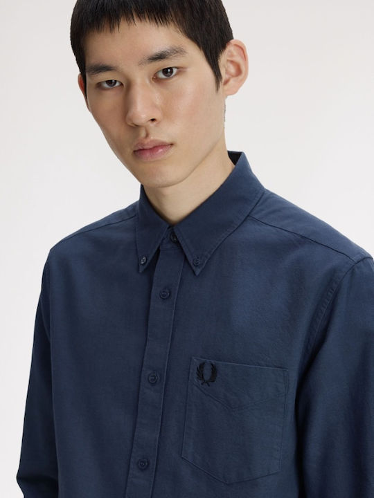 Long Sleeve Cotton Shirt in Regular Fit Striped Blue