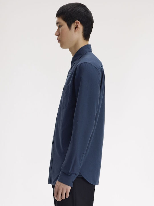 Long Sleeve Cotton Shirt in Regular Fit Striped Blue