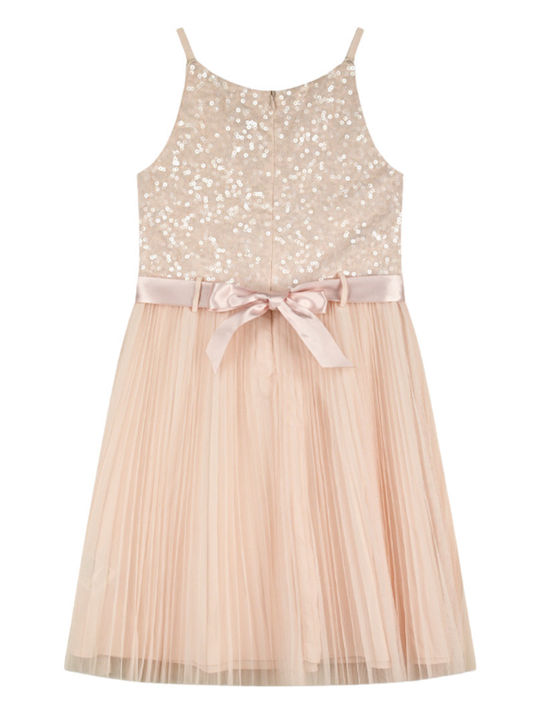 Girls Sleeveless Dress with Sequins Light Pink
