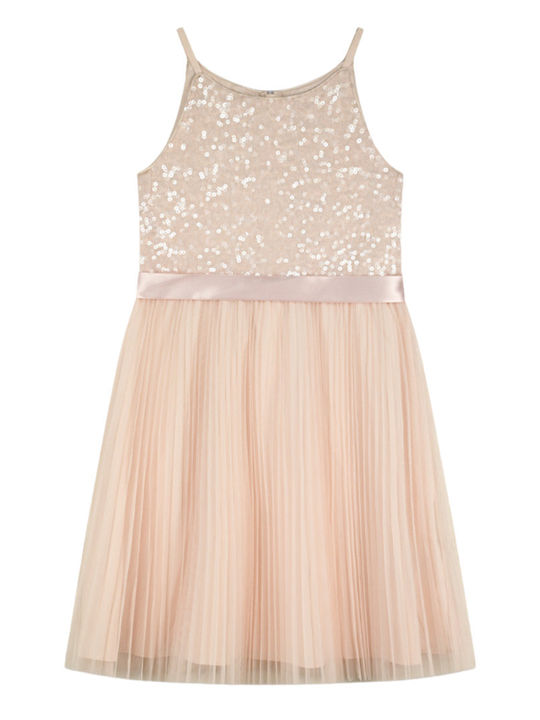 Girls Sleeveless Dress with Sequins Light Pink