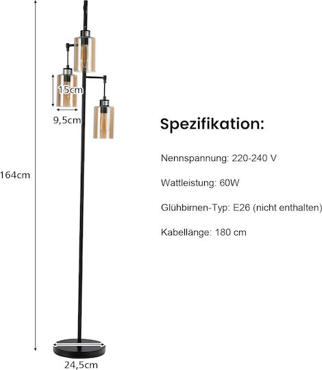 Costway Lampadar De Podea Înălțime 164xLungime 24.5 Cm Cu Bază Pentru Bec E27 Maro