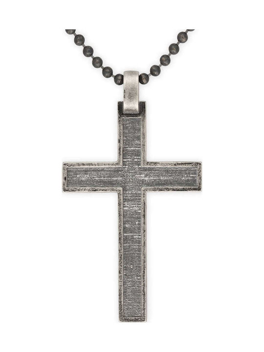 Men's Pendant Cross Handmade Oxidized Silver 925 Chain Bead