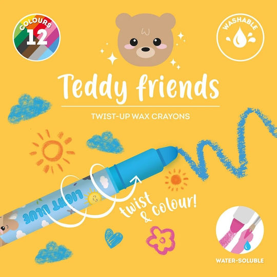 Σετ Κηρομπογιών Twist Up Teddy Friends 12 Χρώματα 8mm Legami
