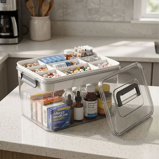 Relaxdays Plastic Medicine Box Beige Transparent Gray 17x21x29 Cm