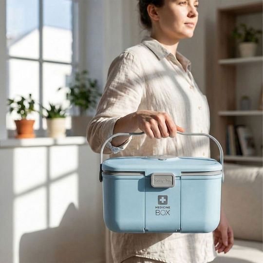 Relaxdays Plastic Medicine Box Light Blue Grey 17x18x28 Cm