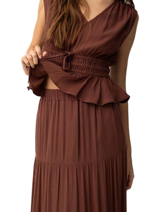 High Waist Maxi Brown Skirt