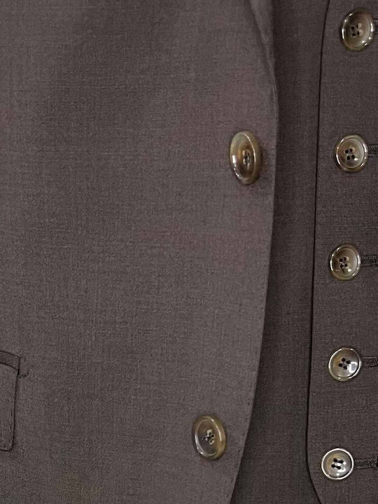 Men's Groom's Suit with Vest with Slim Fit Brown