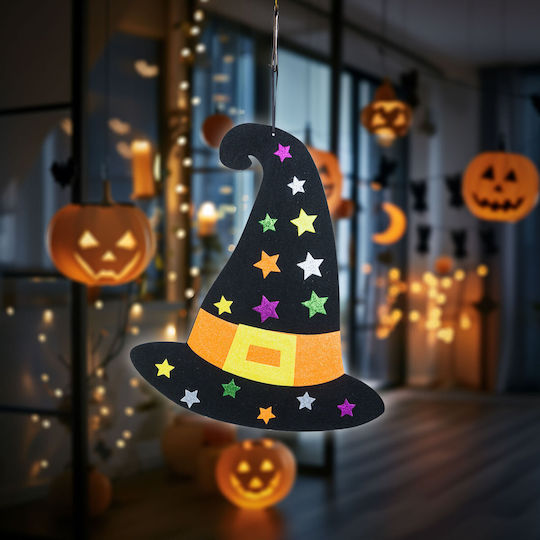 Decorațiune Halloween Pălărie De Vrăjitoare Din Fetru Neagră Agățată 38 X 33 Cm