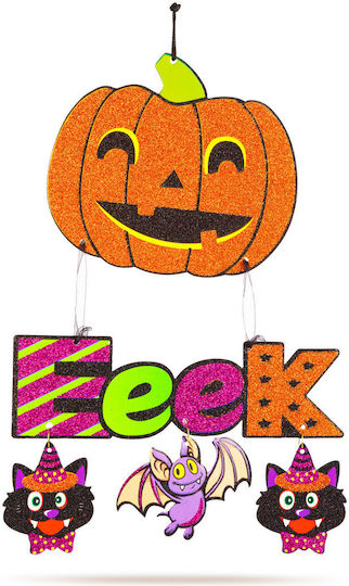 Decorațiune De Halloween Agățată Dovleac Din Spumă Portocaliu Mov Negru Sclipicios 45x23 Cm