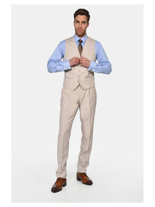 Winter Men's Suit with Vest Slim Fit Beige
