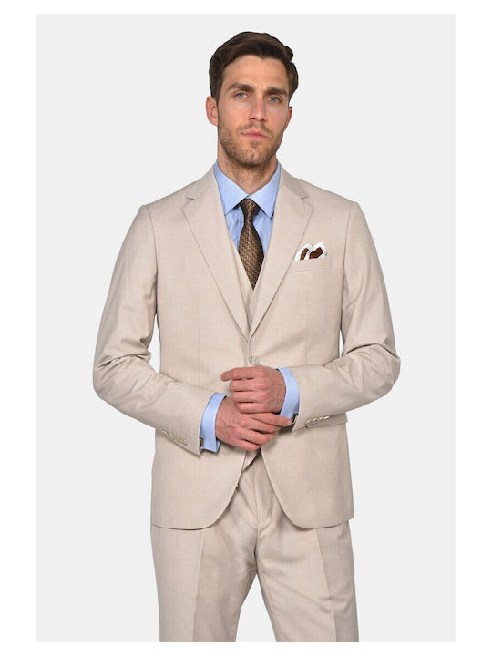 Winter Men's Suit with Vest Slim Fit Beige