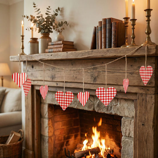 Ghirlandă Inimă 2 M Valentine Roșu Alb Decorațiuni 12 Bucăți Petrecere Romantică