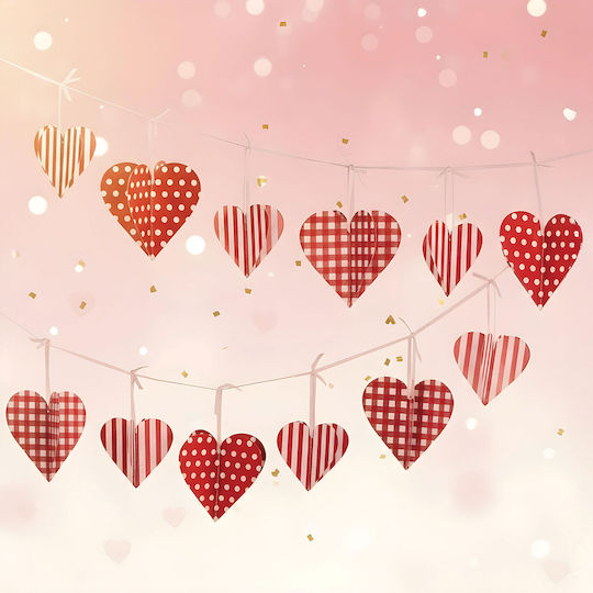 Ghirlandă Inimă 2 M Valentine Roșu Alb Decorațiuni 12 Bucăți Petrecere Romantică