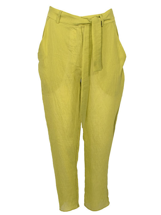 Damen Satin Hose mit Gummiband in Schlank Passform Grün