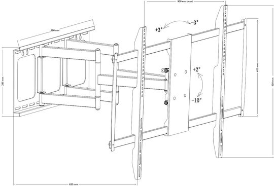 Suport Tv De Perete Cu Două Brațe Universal Vesa 50-120 Inch Max 80kg Reglabil Metalic
